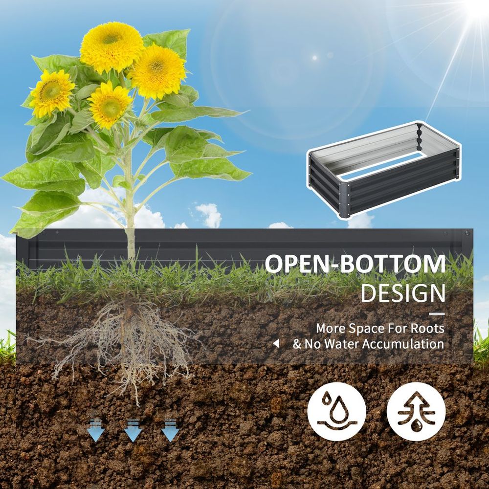 Raised Garden Bed Steel Planter Growing Box for Vegetables Flowers Grey - anydaydirect