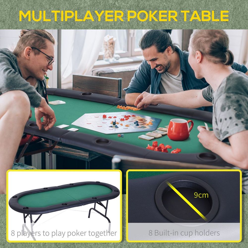 Foldable Poker Table Casino Top 8 Players Game Trays Drink Holder - anydaydirect