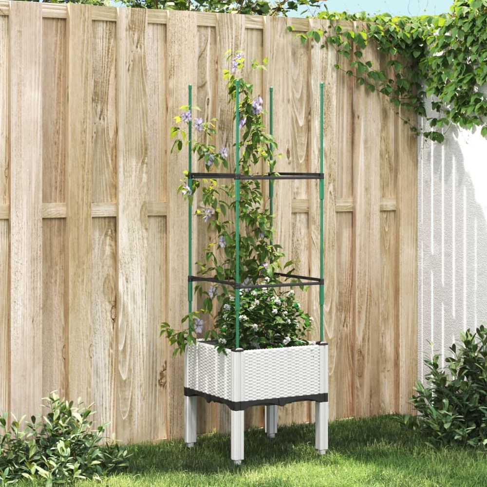 vidaXL Garden Planter with Trellis Grey 40x40x142.5 cm PP - anydaydirect