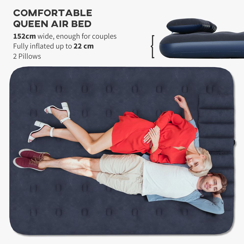 Outsunny Queen Inflatable Mattress with Hand Pump, Pillows, 203 x 152 x 22cm - anydaydirect