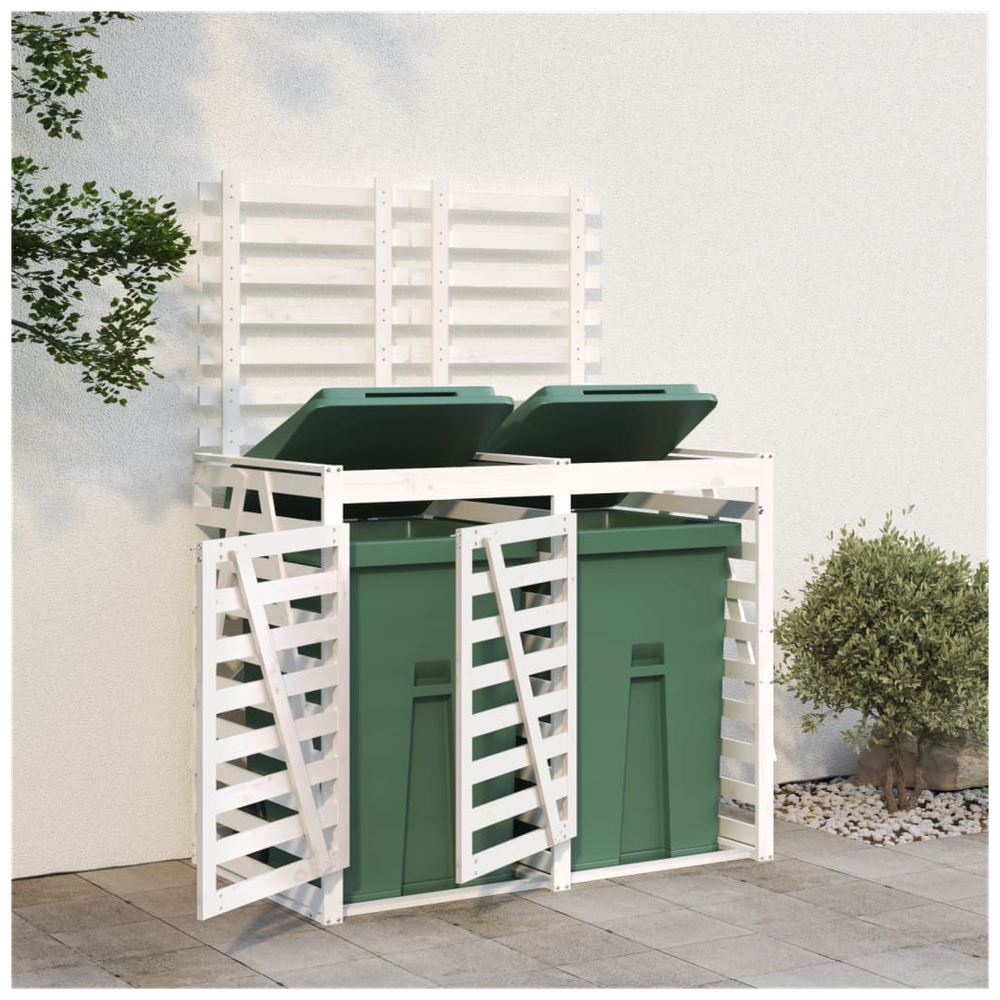 vidaXL Double Wheelie Bin Storage White Solid Wood Pine - anydaydirect