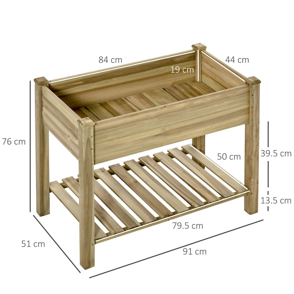 Raised Garden Bed with Legs and Storage Shelf, Elevated Wooden Planter Box, - anydaydirect