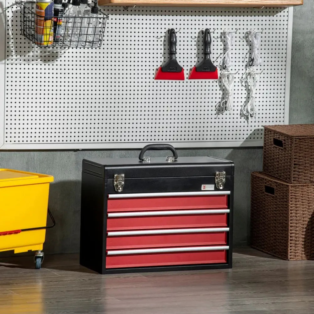 4 Drawer Tool Chest Lockable Tool Box w/ Ball Bearing Runners 51cmx22cmx39.5cm - anydaydirect