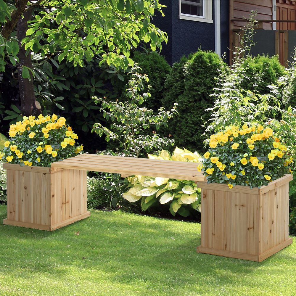 Wooden Garden Planter & Bench Combination Garden Raised Bed Patio Park Grey - anydaydirect