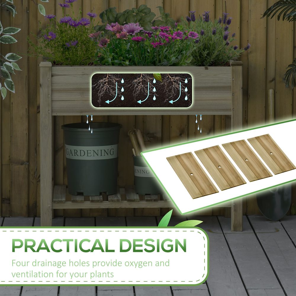 Raised Garden Bed with Legs and Storage Shelf, Elevated Wooden Planter Box, - anydaydirect