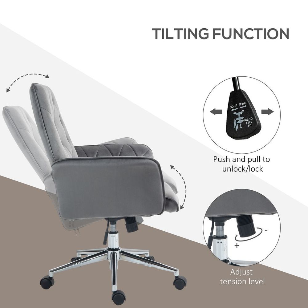 Vinsetto Swivel Computer Chair w/ Arm Modern Style Tufted Home Office Dark Grey - anydaydirect