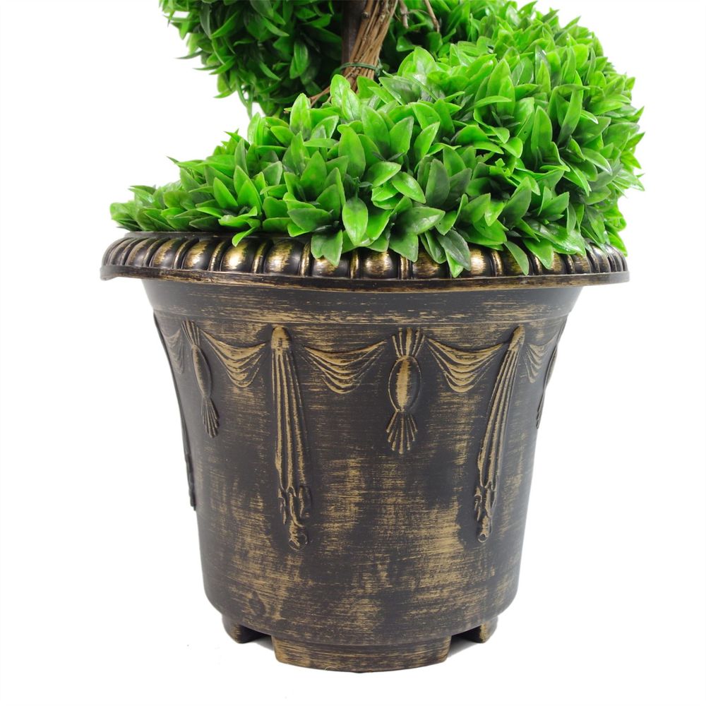 120cm Green Large Leaf Spiral with Decorative Planter - anydaydirect