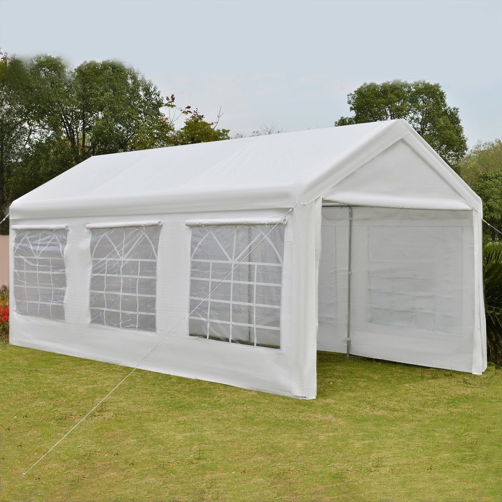 20 x 10  Car Tent Outdoor Car Canopy Shelter Water-Resistant Sidewall White - anydaydirect