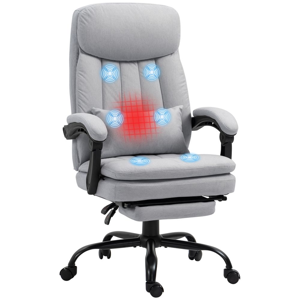 Vinsetto Microfibre Vibration Massage Office Chair with Heat, Pillow, Grey - anydaydirect