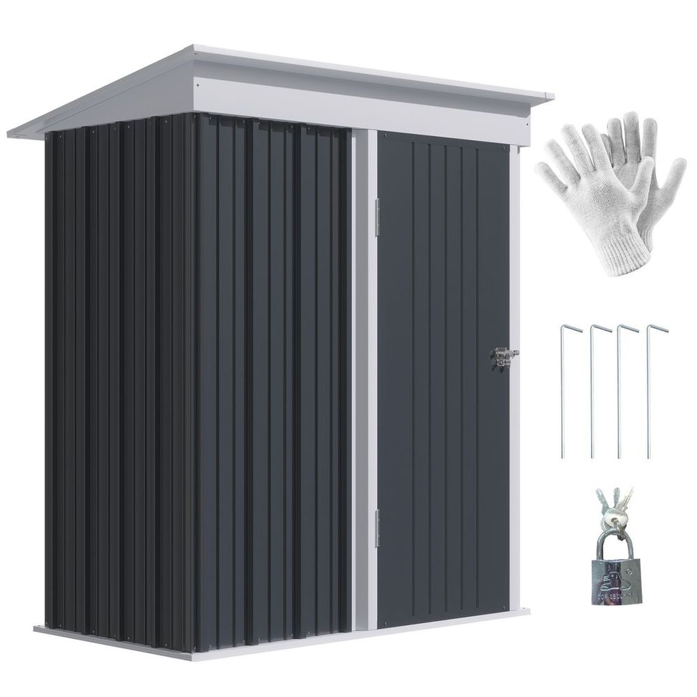 Small Garden Lean-to Shed for Bike - Dark Grey, Steel, 5x3 - anydaydirect