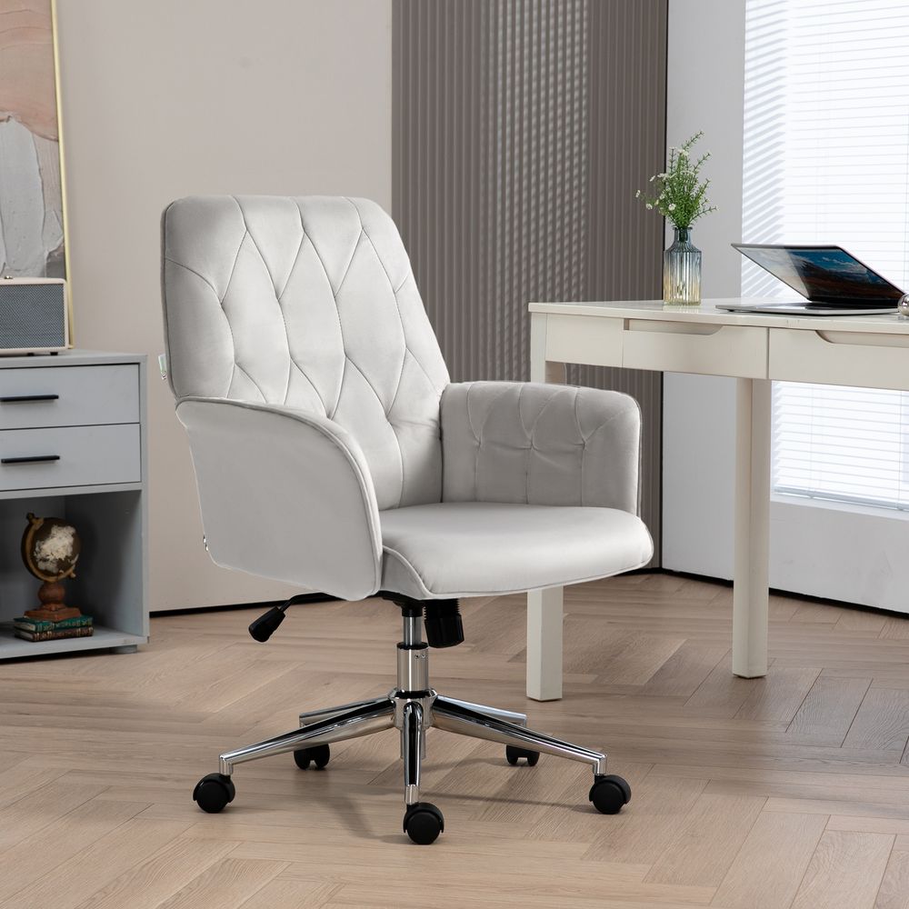 Vinsetto Swivel Computer Chair w/ Arm Modern Style Tufted Home Office Light Grey - anydaydirect