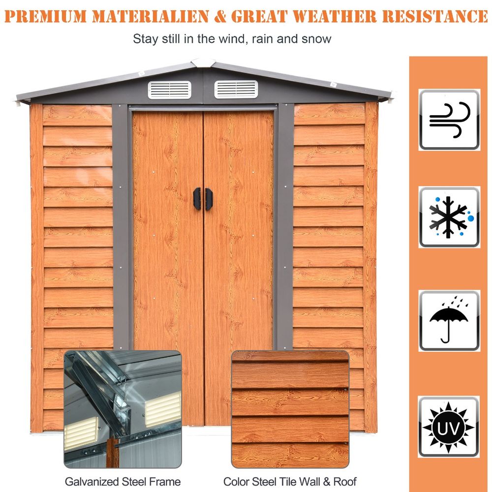 6x5ft Metal Garden Shed - Durable Outdoor Tool Storage Brown - anydaydirect