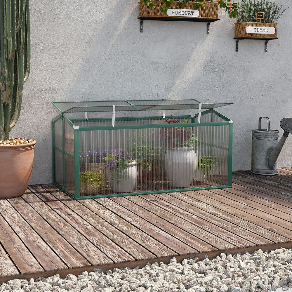 Outsunny Aluminium Cold Frame Greenhouse Planter with Openable Top 130x70x61cm - anydaydirect