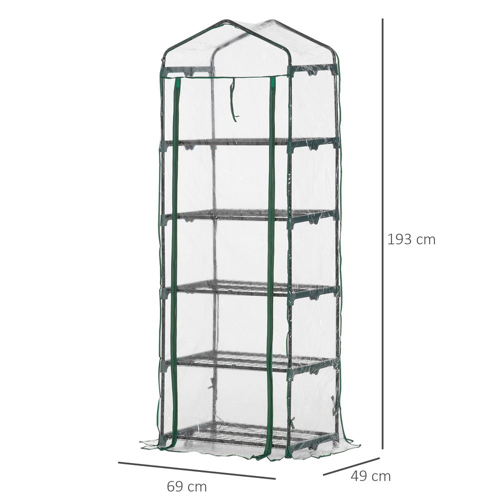 5 Tier Greenhouse OutdoorPortable Shed Metal Frame Transparent 69x49x193cm - anydaydirect