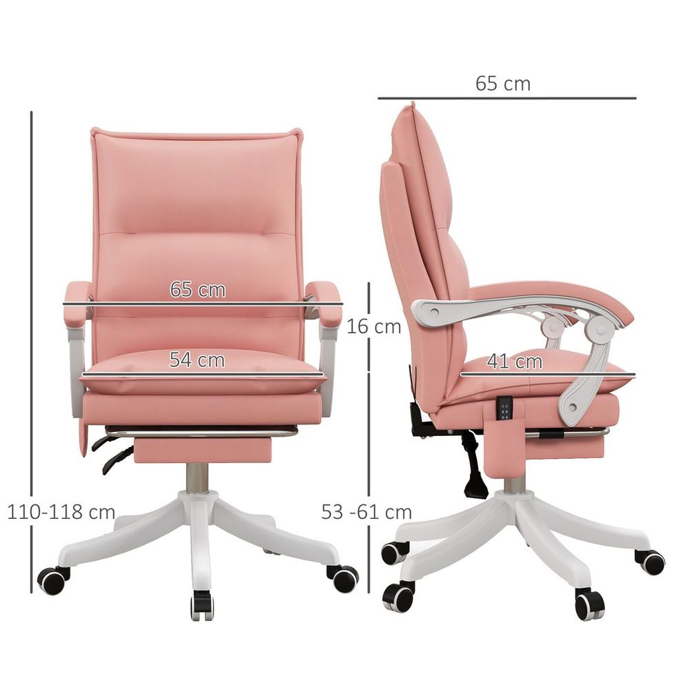 Vinsetto Faux Leather Vibration Massage Office Chair with Heat, Footrest, Pink - anydaydirect