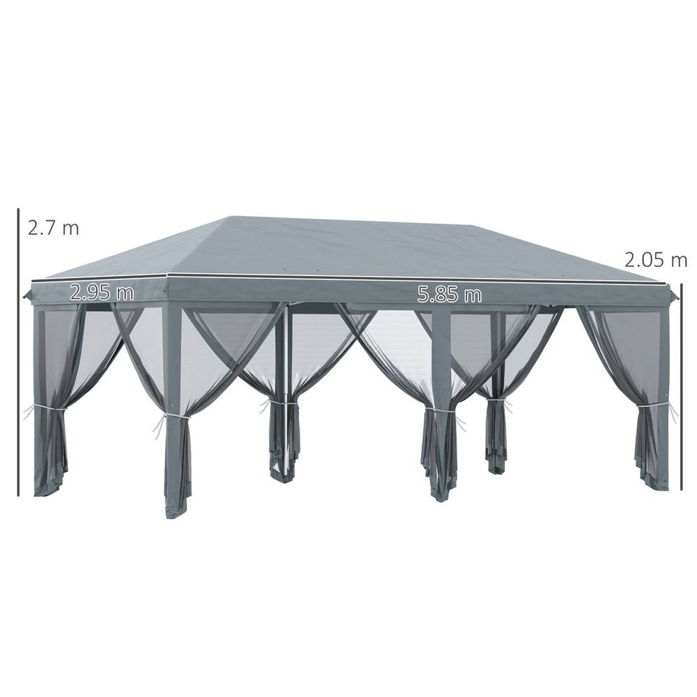 6 x 3m Pop Up Party Tent Canopy with 6 Removable Sidewalls Grey - anydaydirect