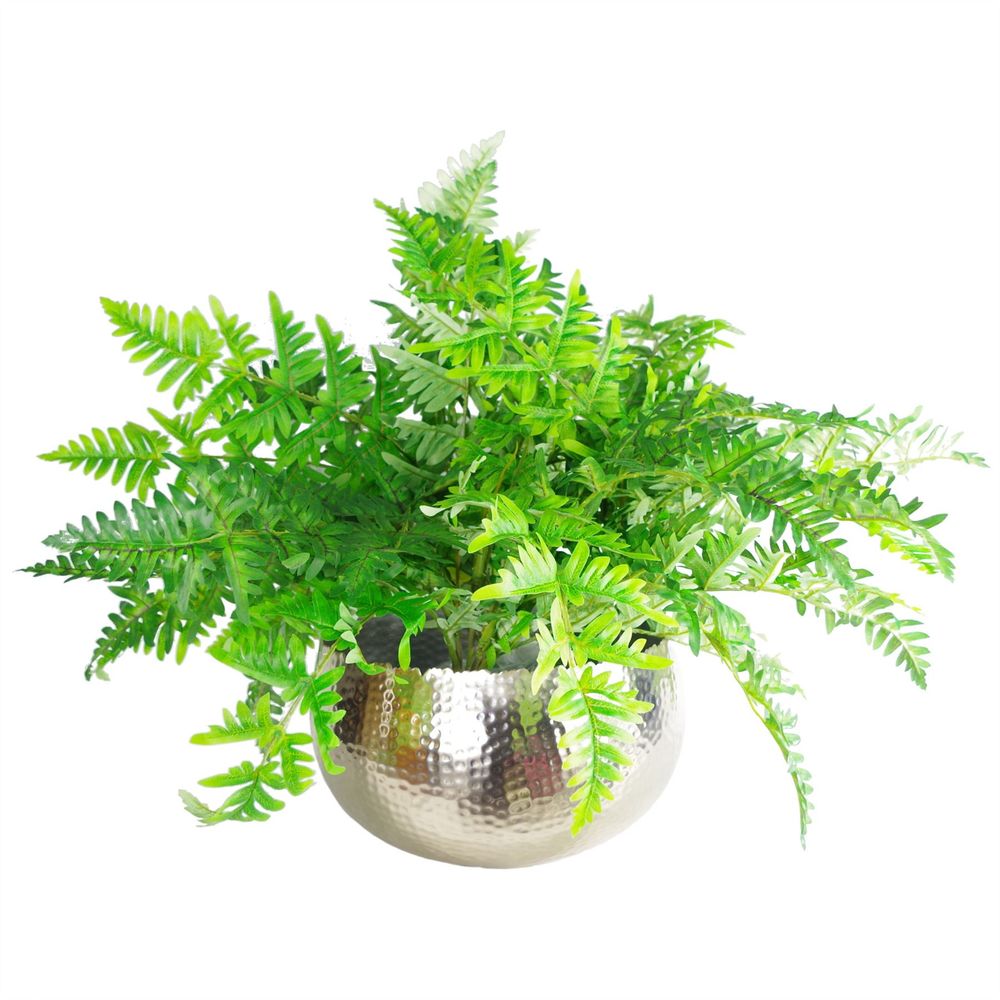 Leaf Large Metal Planter Bowl 32 x 20cm Hammered Silver Colour - Curvy Edge - anydaydirect