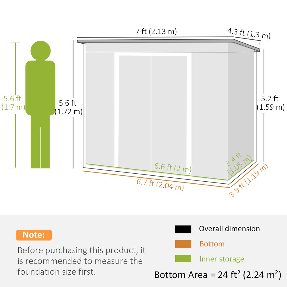 7 x 4ft Metal Garden Storage Shed with Double Door & Ventilation - anydaydirect