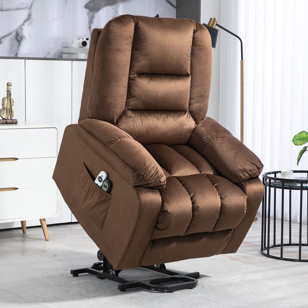 HOMCOM Lift Chair with Vibration Massage, Heat, Quick Assembly, Brown - anydaydirect