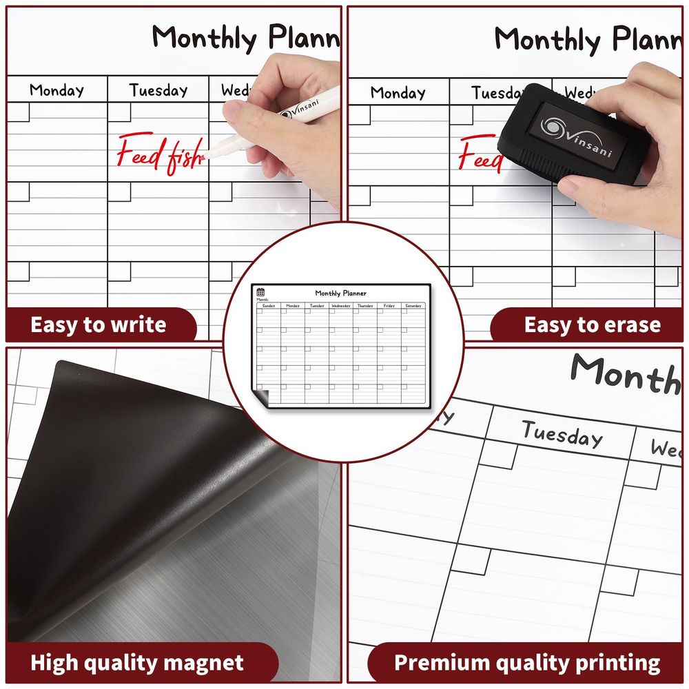 Vinsani Monthly Planner 4 Markers & Eraser 0000145 - anydaydirect