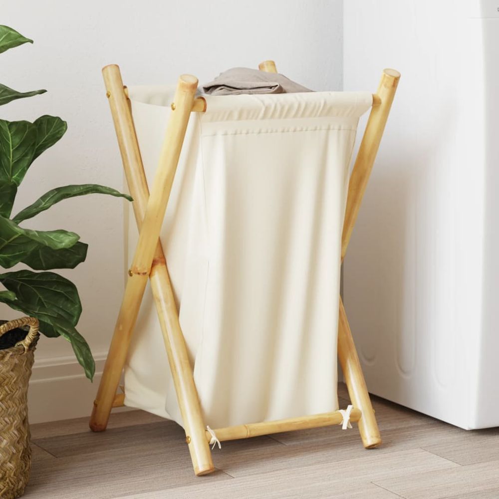 vidaXL Laundry Basket Cream White 41.5x36x63.5 cm Bamboo - anydaydirect