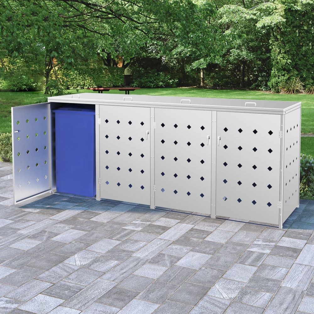 Stainless Steel Quadruple Wheelie Bin Storage Shed 240L - anydaydirect