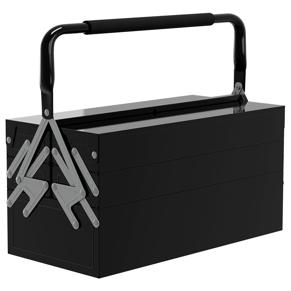 DURHAND 3 Tier Metal Toolbox with 5 Tray Carry Handle 45cmx22.5cmx34.5cm Black - anydaydirect