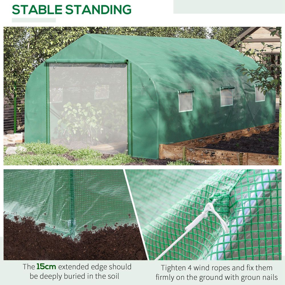 4.47 x 3 x 2m Walk-in Polytunnel Tent,  PE Cover, ZipDoor 6Windows, Green - anydaydirect