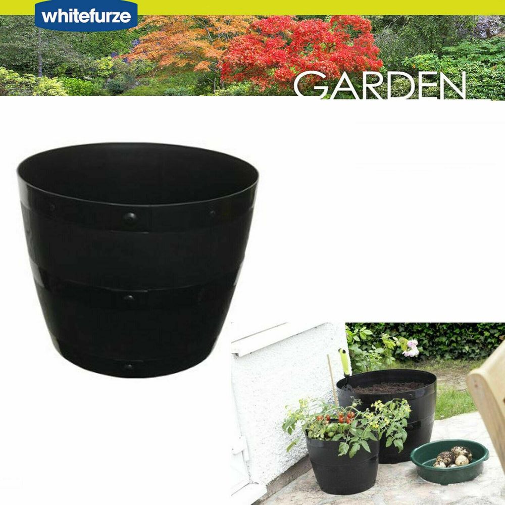 Whitefurze G0850BL 50cm Barrel Planter - Black - anydaydirect