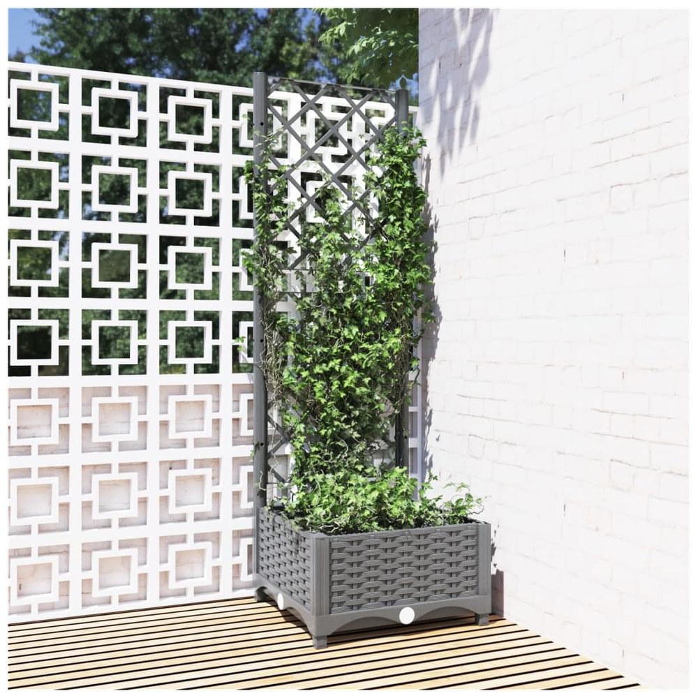 Garden Planter with Trellis Light Grey 40x40x121.5 cm PP - anydaydirect