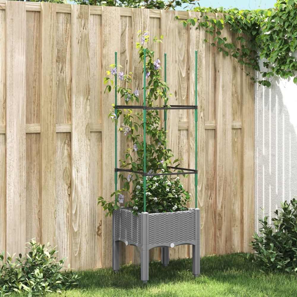 vidaXL Garden Planter with Trellis Grey 40x40x142.5 cm PP - anydaydirect