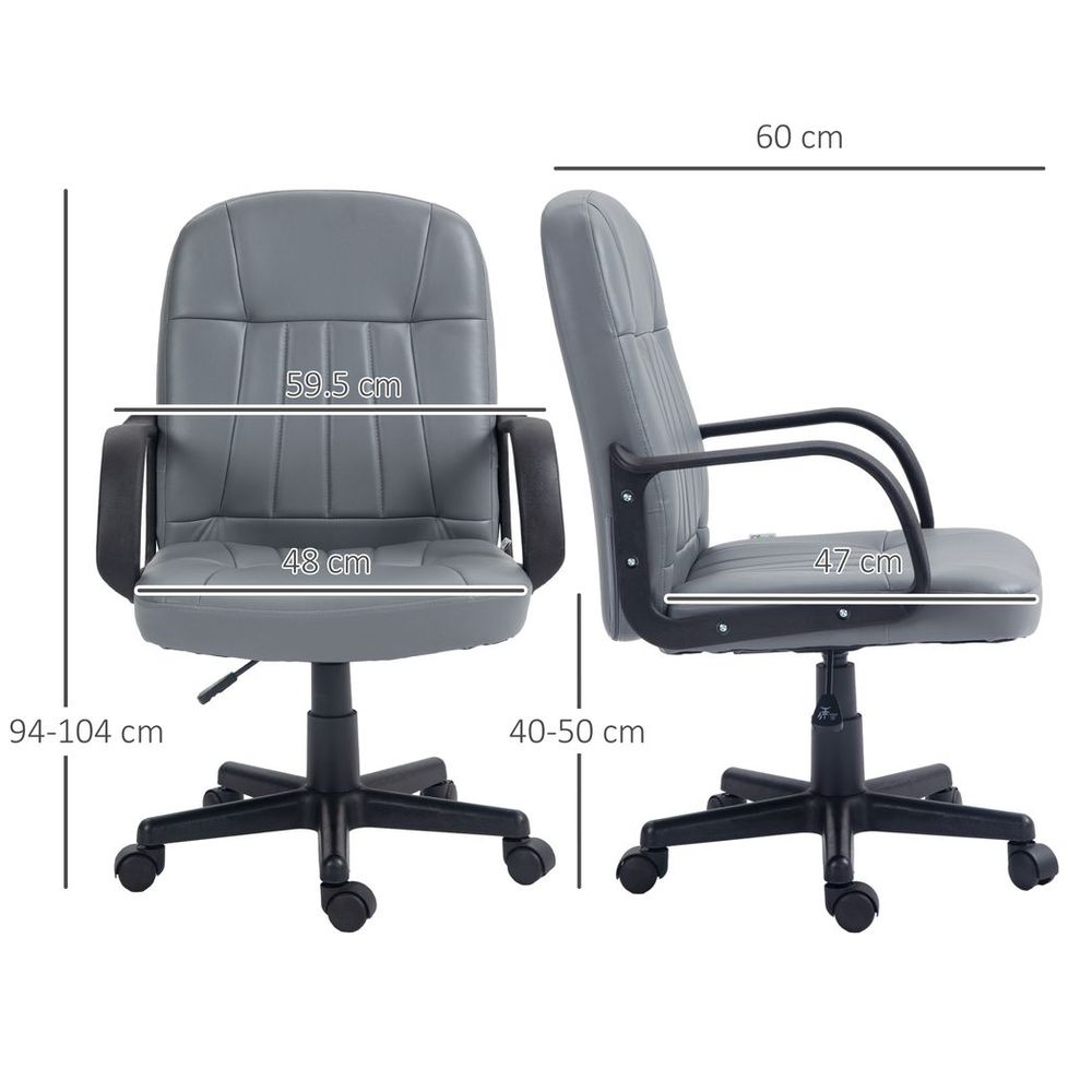 HOMCOM PU Leather Office Chair Swivel Home Mid-Back Computer Desk Chair, Grey - anydaydirect