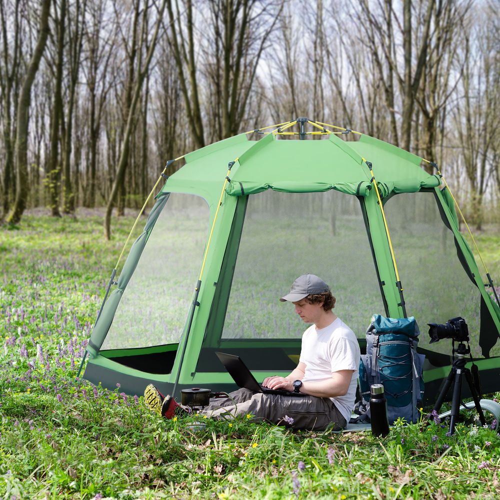 6 Person Camping Tent 2-Tier Pop-up Tent w/ Portable Carry Bag Outsunny - anydaydirect