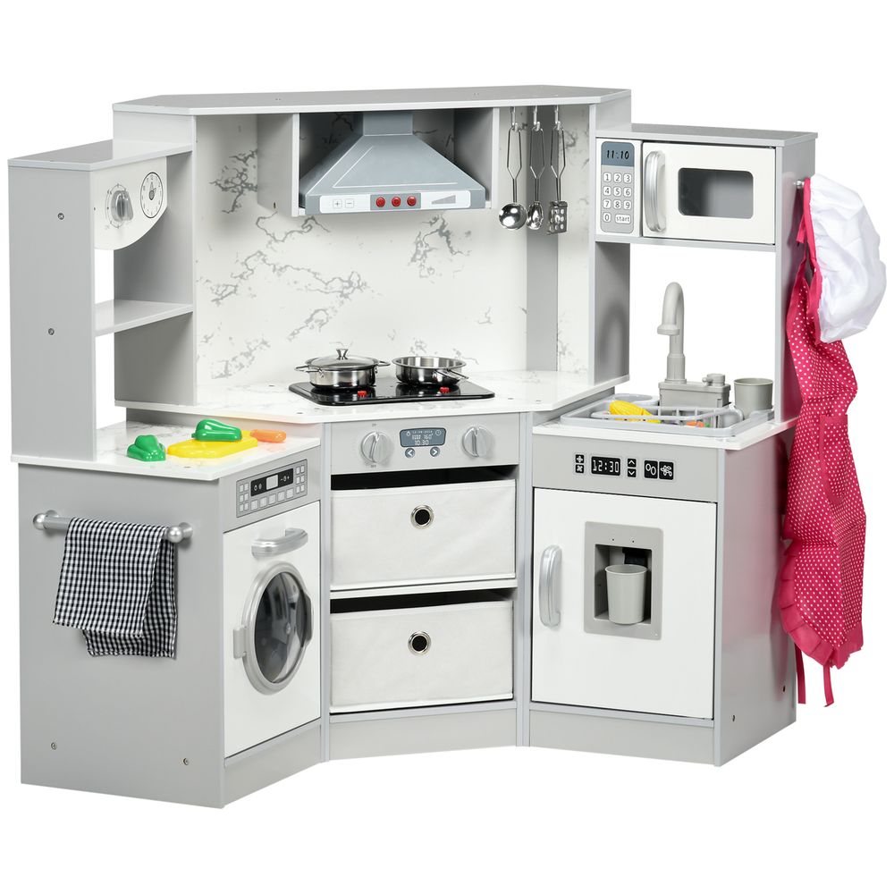 AIYAPLAY Toy Kitchen Playset with Running Water, Apron and Chef Hat - Grey - anydaydirect