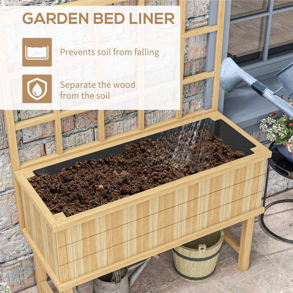 Outsunny Wood Raised Planter w/ Trellis Drain Holes Elevated Garden Bed Natural - anydaydirect