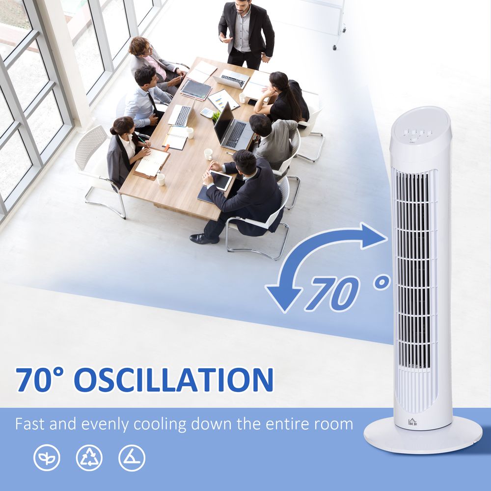 HOMCOM 30" Tower Fan Noise Reduction Wind 3-Level Cool ABS Indoor White - anydaydirect