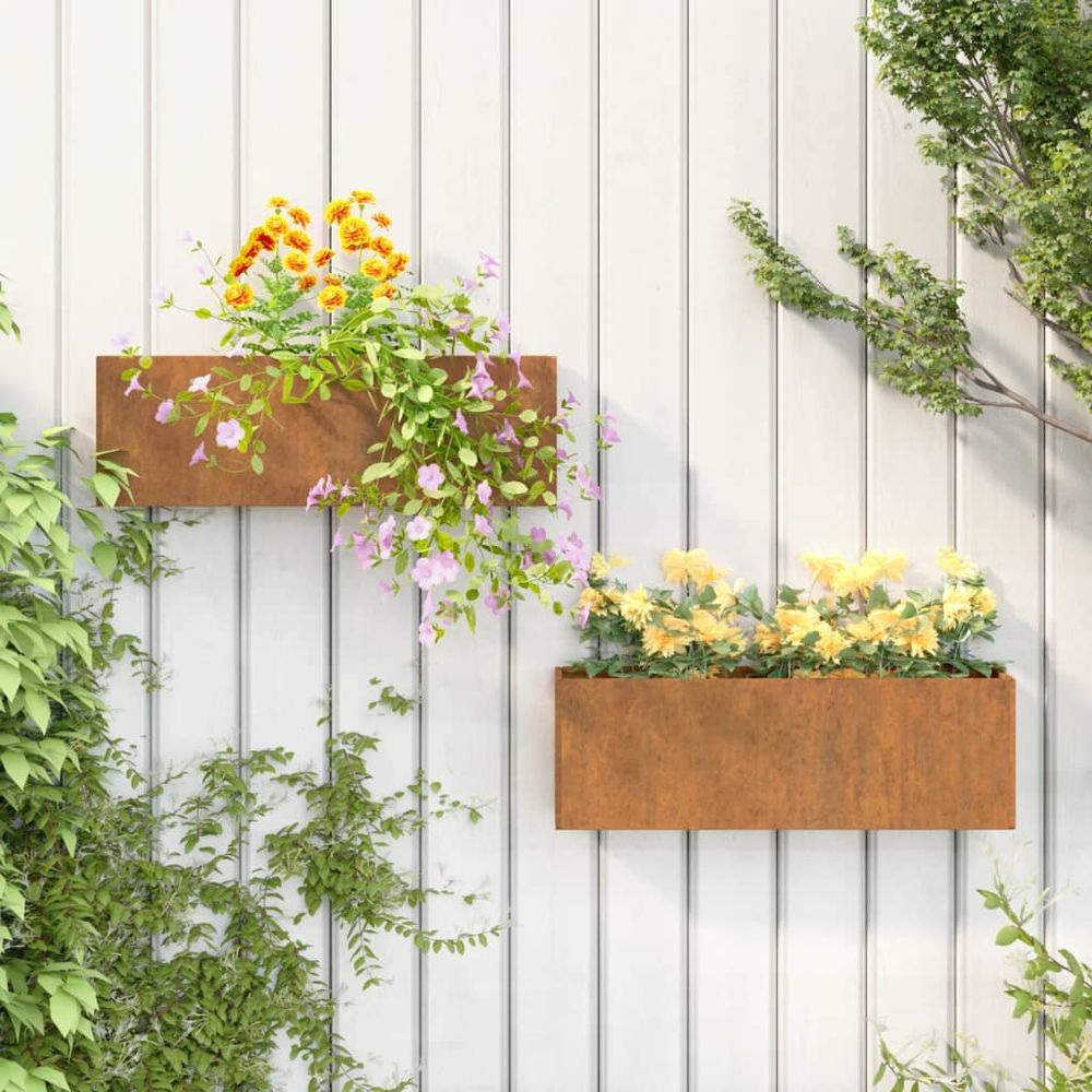 vidaXL Wall Planters 2 pcs Rusty Corten Steel 53x10x17 cm - anydaydirect