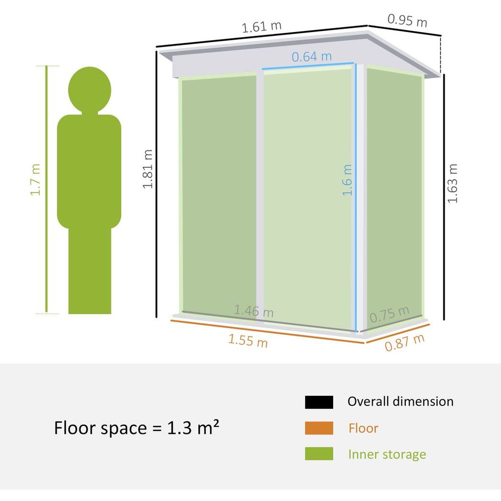 Compact Outsunny Steel Garden Shed, 5x3 ft Green, Lockable Door - anydaydirect