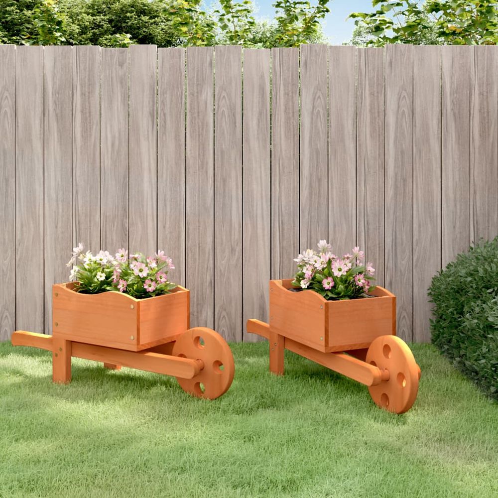 vidaXL Wheelbarrow Planters 2 pcs 47x15x19 cm Solid Wood Fir - anydaydirect