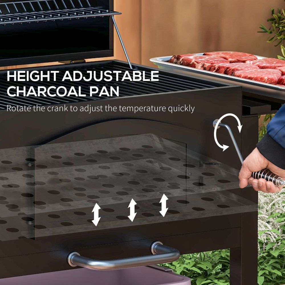 Outsunny Charcoal Grill BBQ Trolley w/ Adjustable Charcoal Height & Thermometer - anydaydirect