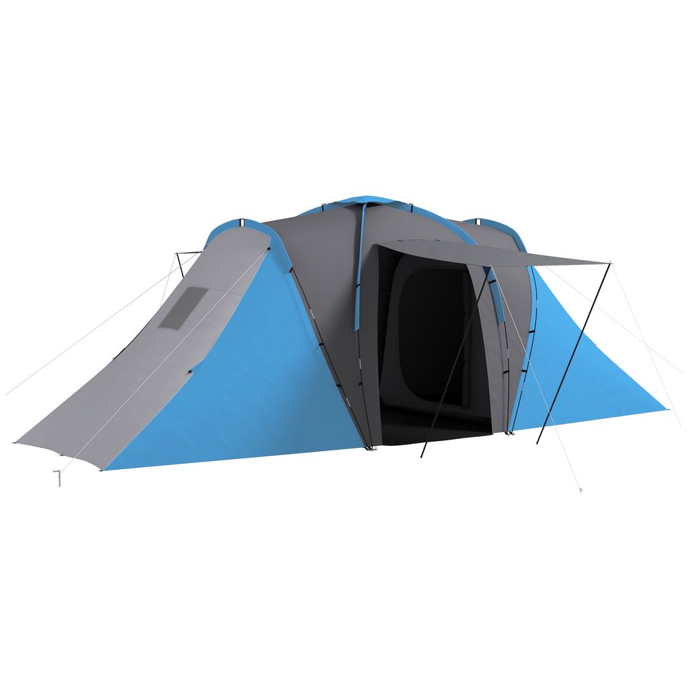 Outsunny 4-6 Man Camping Tent with 2 Bedroom and Living Area, Grey and Blue - anydaydirect