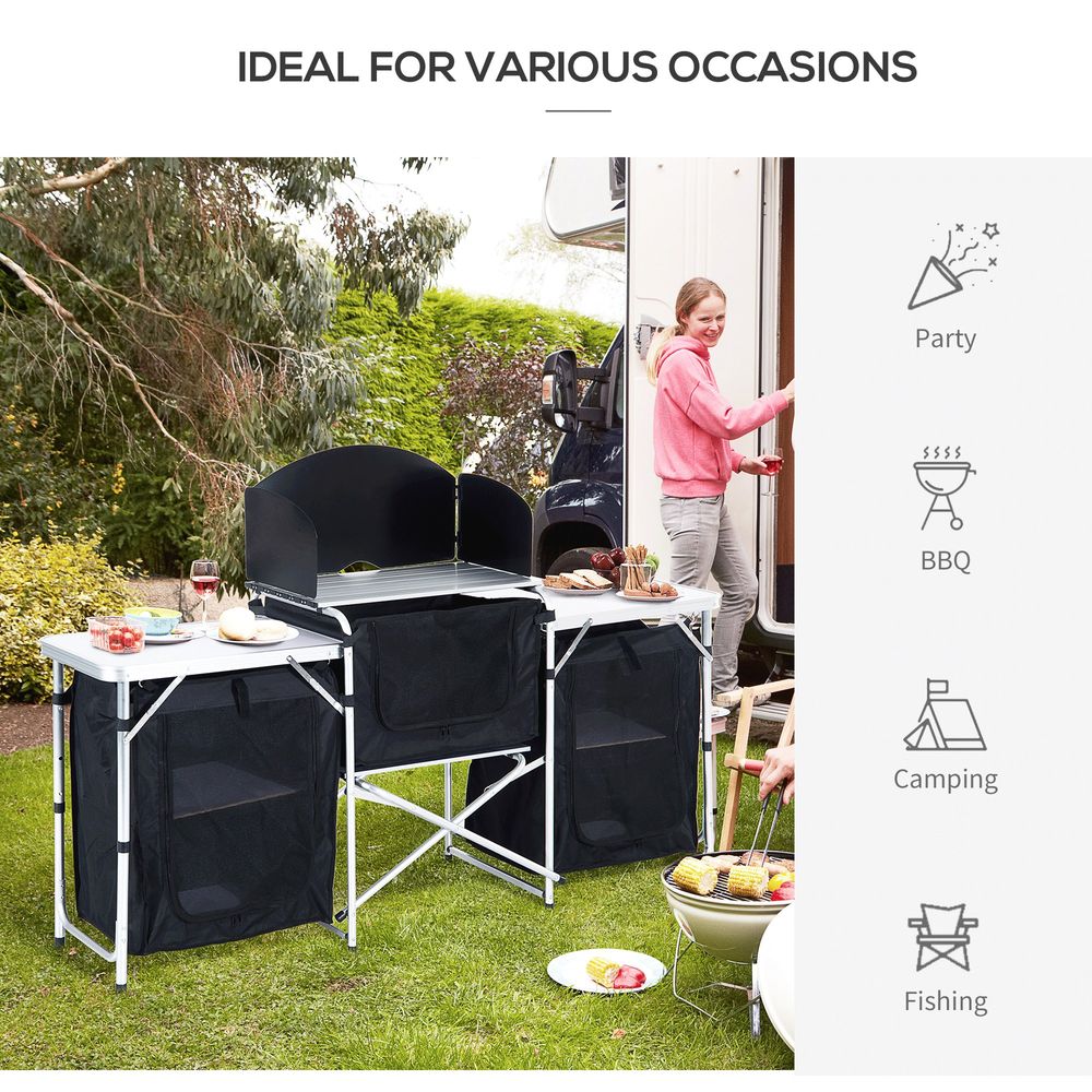 Outsunny Folding Camping Kitchen Portable Cooking Table Picnic Storage Cabinet - anydaydirect