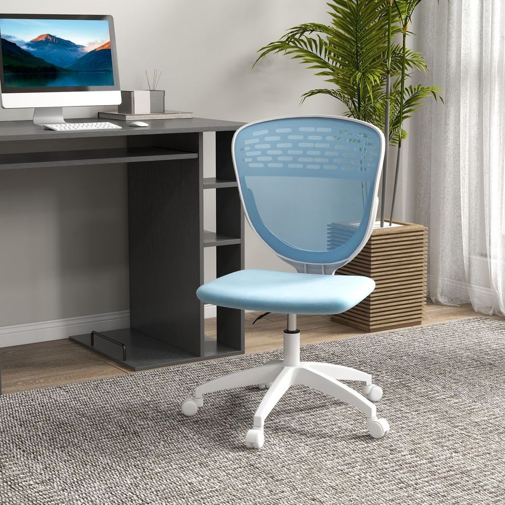 Vinsetto Desk Chair, Height Adjustable Mesh Office Chair with Wheels, Blue - anydaydirect