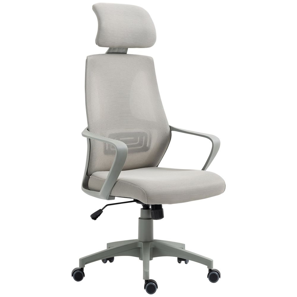 Mesh Back Office Chair w/ Adjustable Height Padded Headrest Grey Vinsetto - anydaydirect