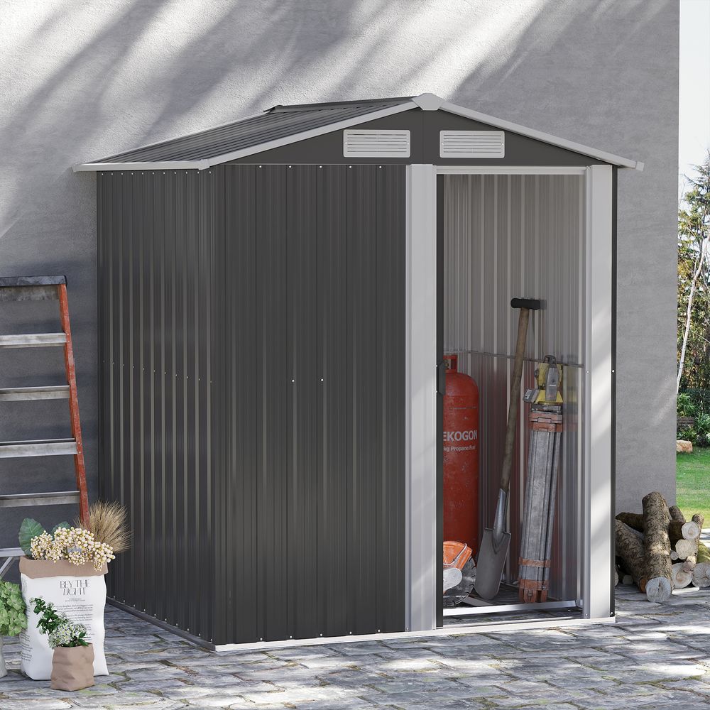 Steel Outdoor Storage Shed with Sliding Door & Sloped Roof, Grey - anydaydirect