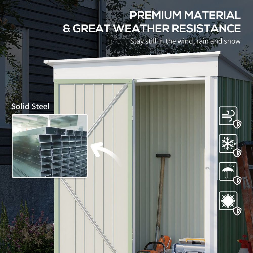 Compact Outsunny Steel Garden Shed, 5x3 ft Green, Lockable Door - anydaydirect