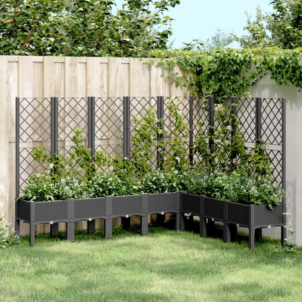 vidaXL Garden Planter with Trellis Grey 40x40x142 cm PP - anydaydirect