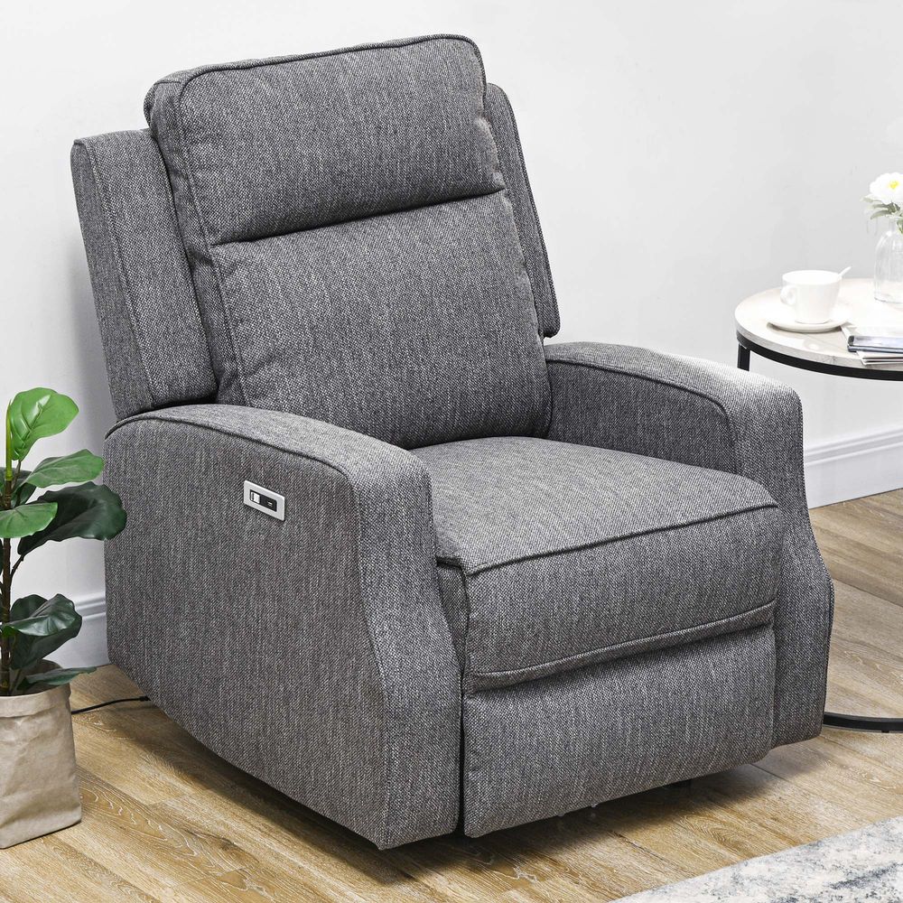 HOMCOM Electric Armchair, Fabric Recliner Chair with USB Port, Charcoal Grey - anydaydirect