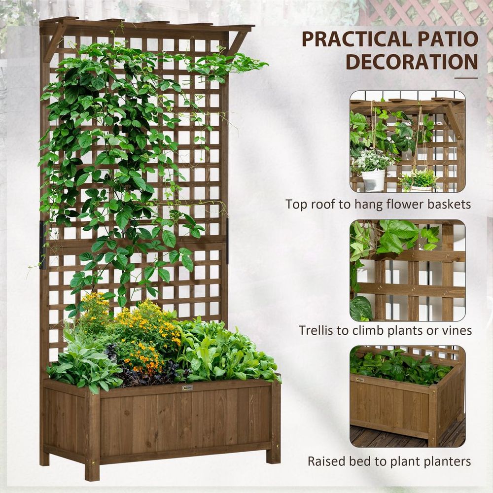 Wooden Trellis Planter with Drain Holes, Privacy Screen Raised Beds for Garden - anydaydirect