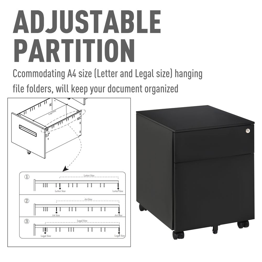 Mobile File Cabinet Steel Lockable  Pencil Tray for A4, Letters Black Vinsetto - anydaydirect